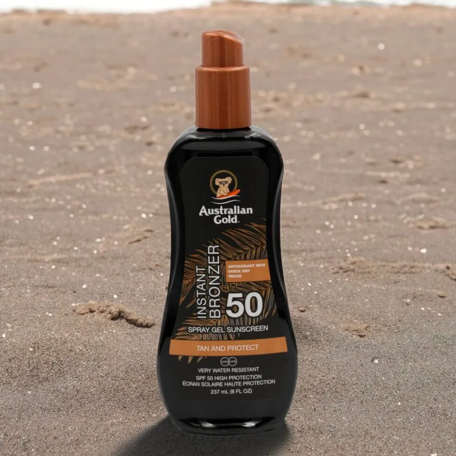 Discount Australian Gold SPF50 Spray Gel met Bronzer