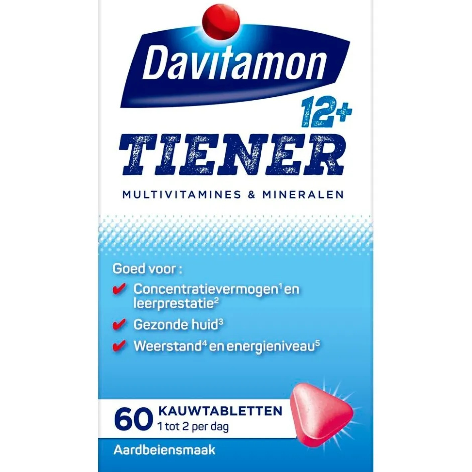 Online Davitamon Tiener 12+ Multivitamines & Mineralen Aardbei Kauwtabletten