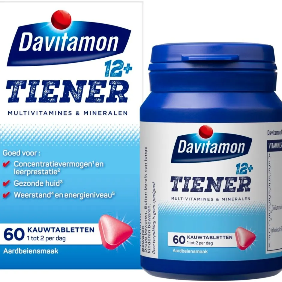 Online Davitamon Tiener 12+ Multivitamines & Mineralen Aardbei Kauwtabletten