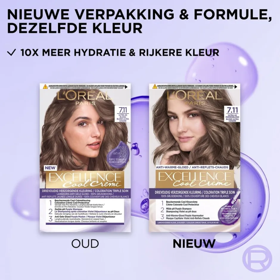 Hot Excellence L'Oréal Paris Cool Crème 7.11 Ultra As Middenblond Permanente Haarkleuring