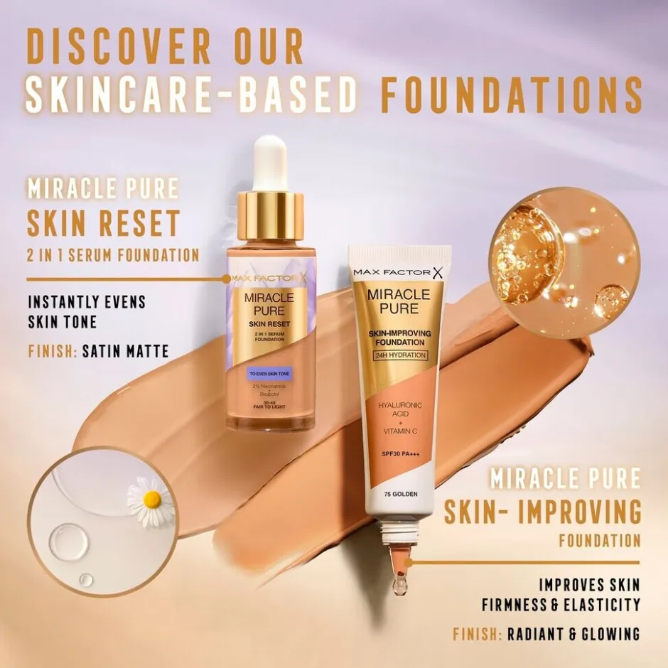 Sale Max Factor Miracle Pure Skin Reset 95-100 Deep to Very Deep 2-in-1 Serum Foundation