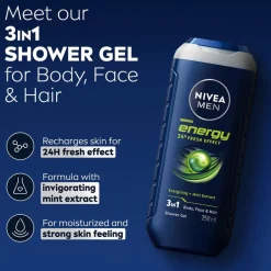 Hot Nivea Men Energy 24H Fresh Effect 3-in-1 Douchegel