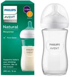 Best Philips Avent Natural Response Fles Glas 240ml – Flow 3 – BPS vrij- 1 fles