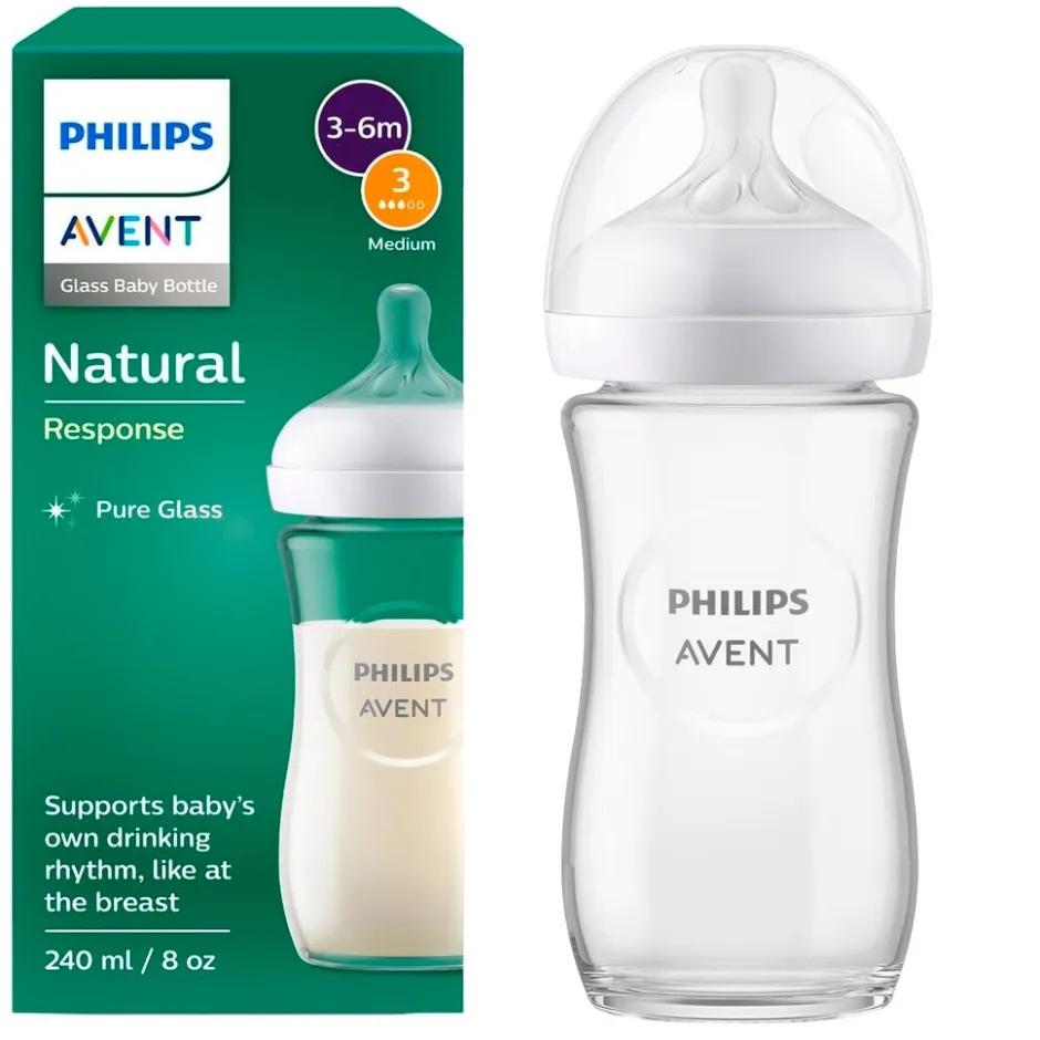 Best Philips Avent Natural Response Fles Glas 240ml – Flow 3 – BPS vrij- 1 fles