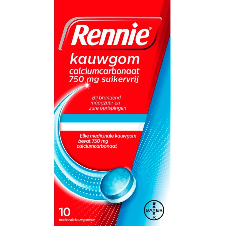 Hot Rennie Calciumcarbonaat 750mg Suikervrije Kauwgom