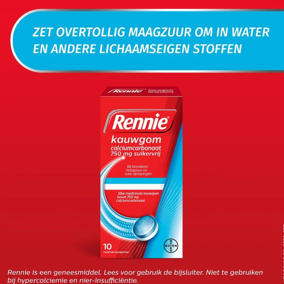 Hot Rennie Calciumcarbonaat 750mg Suikervrije Kauwgom