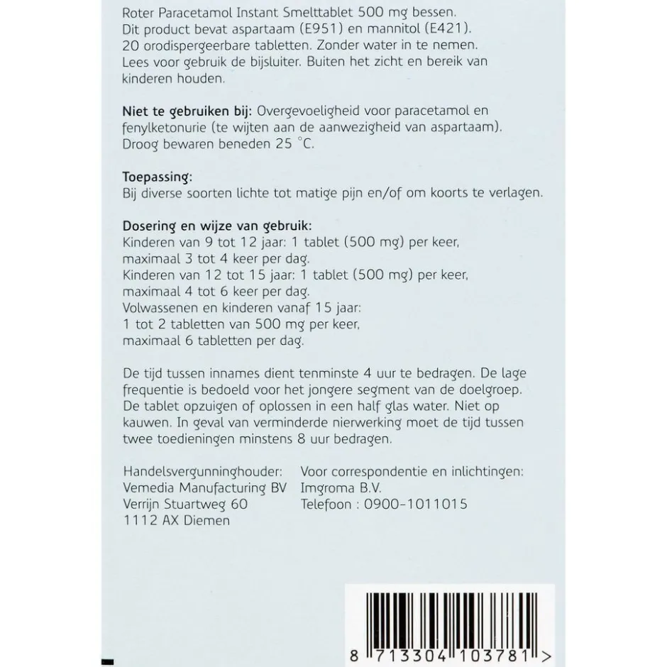 Online Roter Paracetamol 500mg Smelttabletten