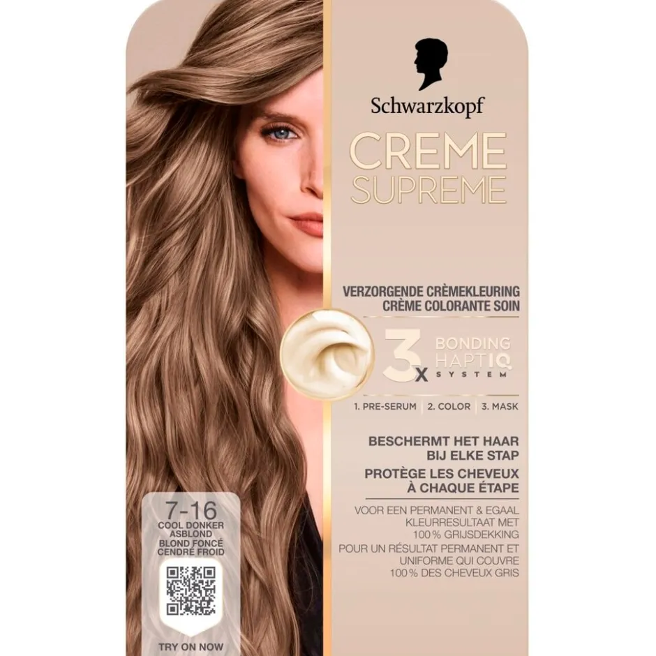 Online Schwarzkopf creme supreme 7-16 Cool Donker Asblond Verzorgende Crèmekleuring