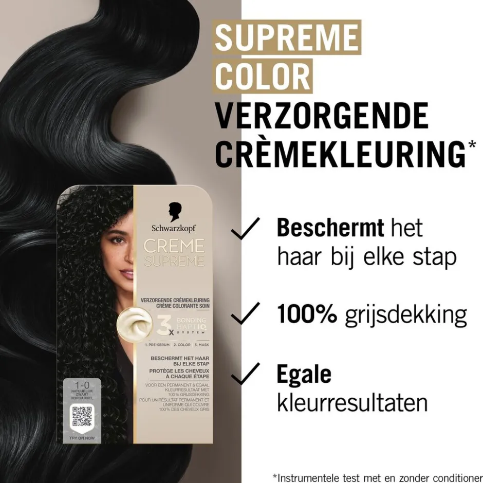 Clearance Schwarzkopf creme supreme 1-10 Natuurlijk Zwart Verzorgende Crèmekleuring
