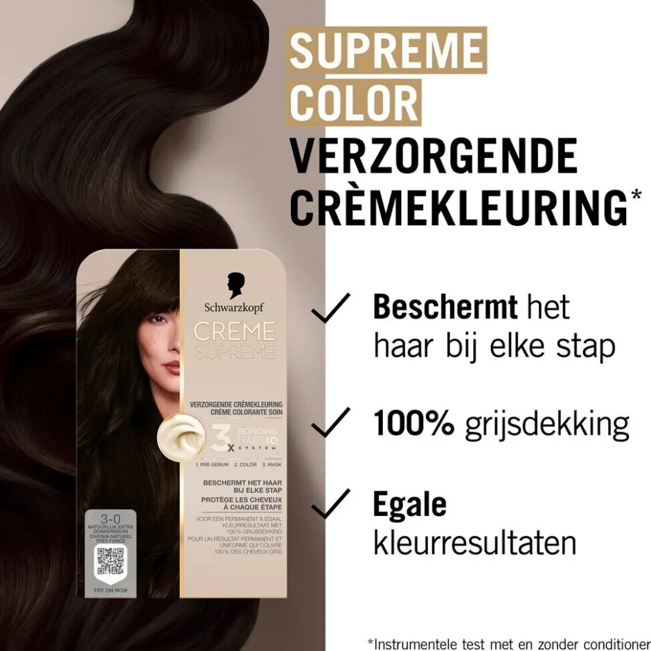 Schwarzkopf creme supreme 3-0 Natuurlijk Extra Donkerbruin Verzorgende Crèmekleuring
