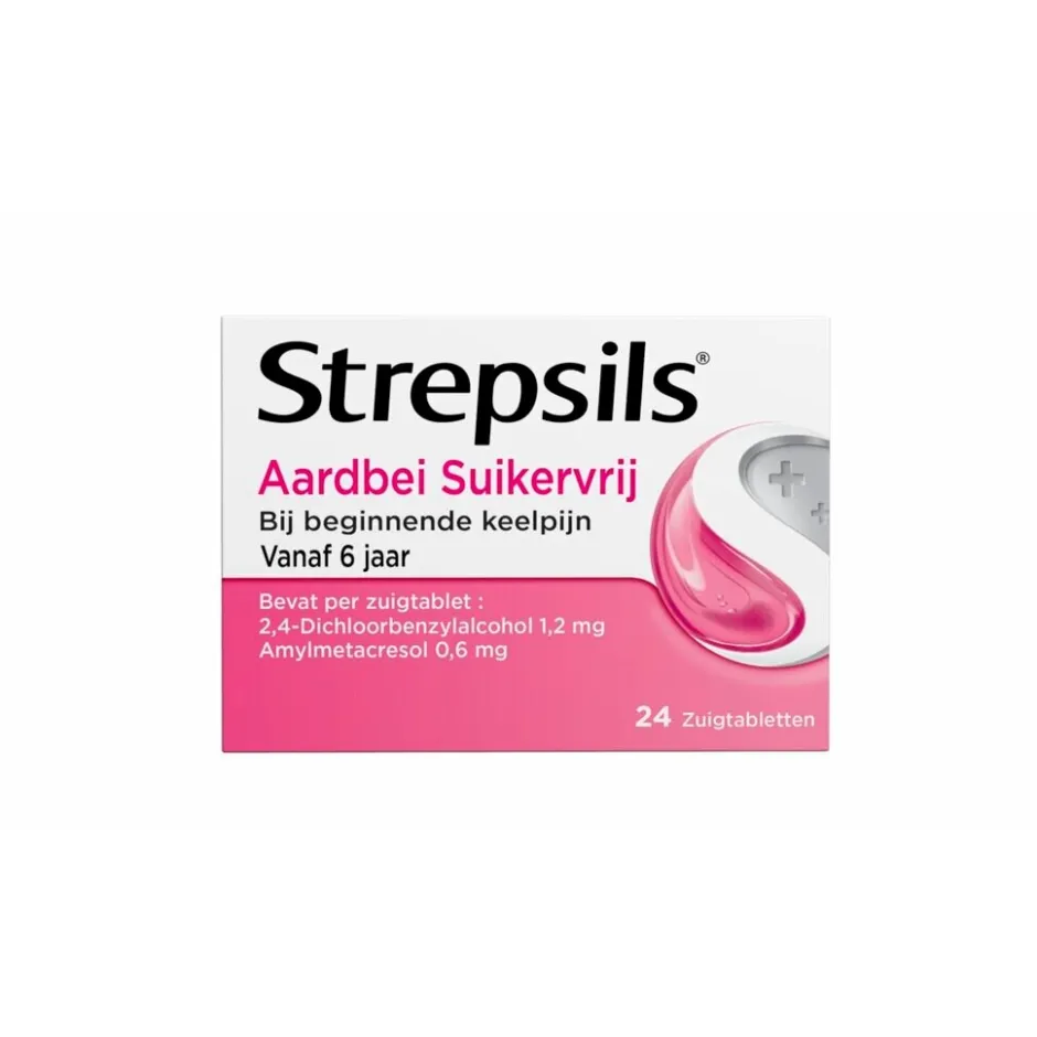 Hot Strepsils Aardbei Suikervrij Zuigtabletten